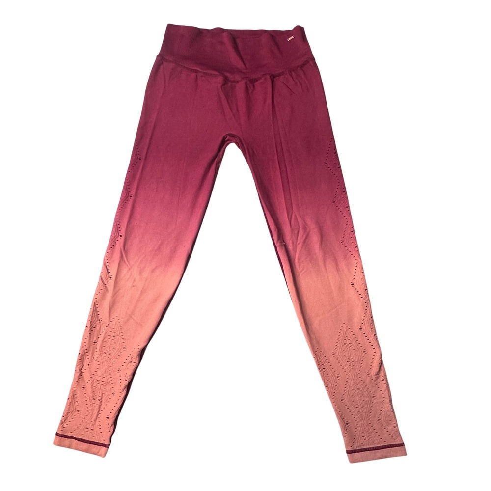 PINK Leggings Women M Burgundy Ombre Seamless High Waist Pointelle Active Yoga